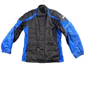 VTG Y2K Firstgear Motorcycle Rain Jacket Gear Mens L Blue Black Padded Packable